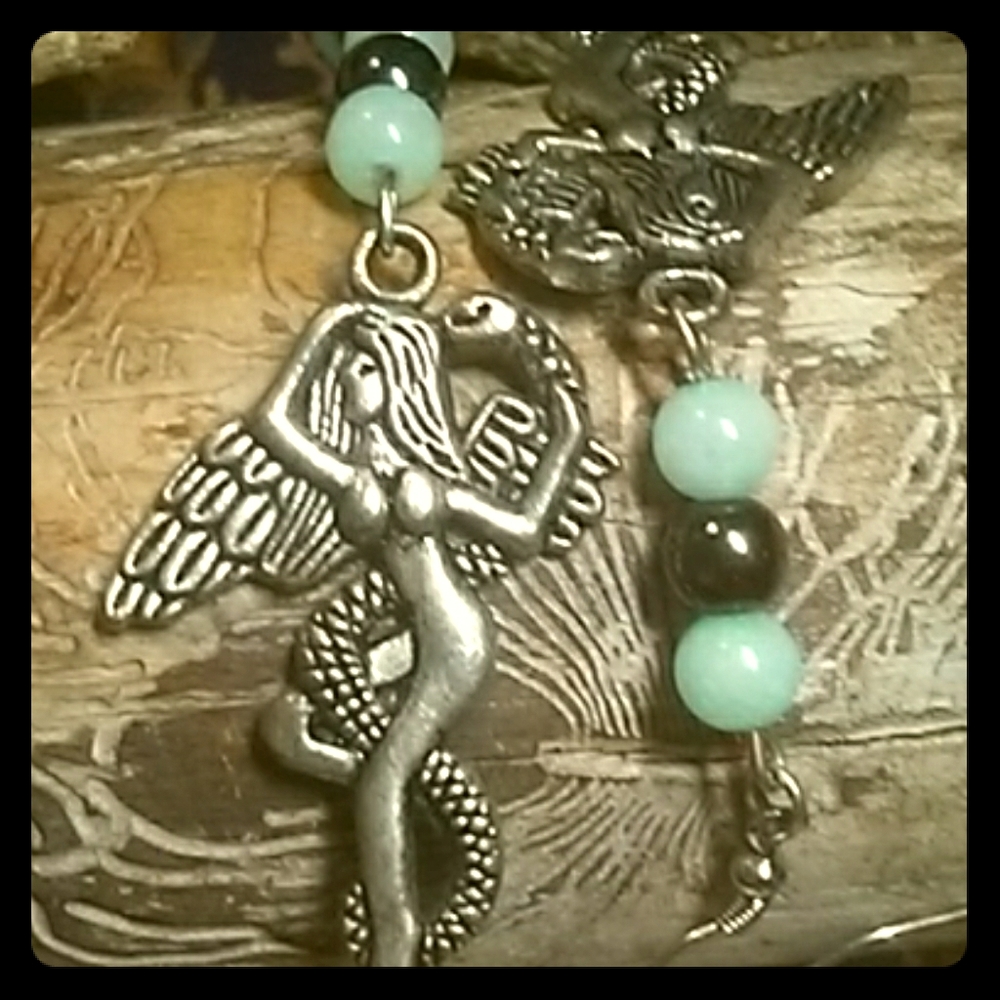 Caduceus Goddess Amazonite & Hemitite Earrings